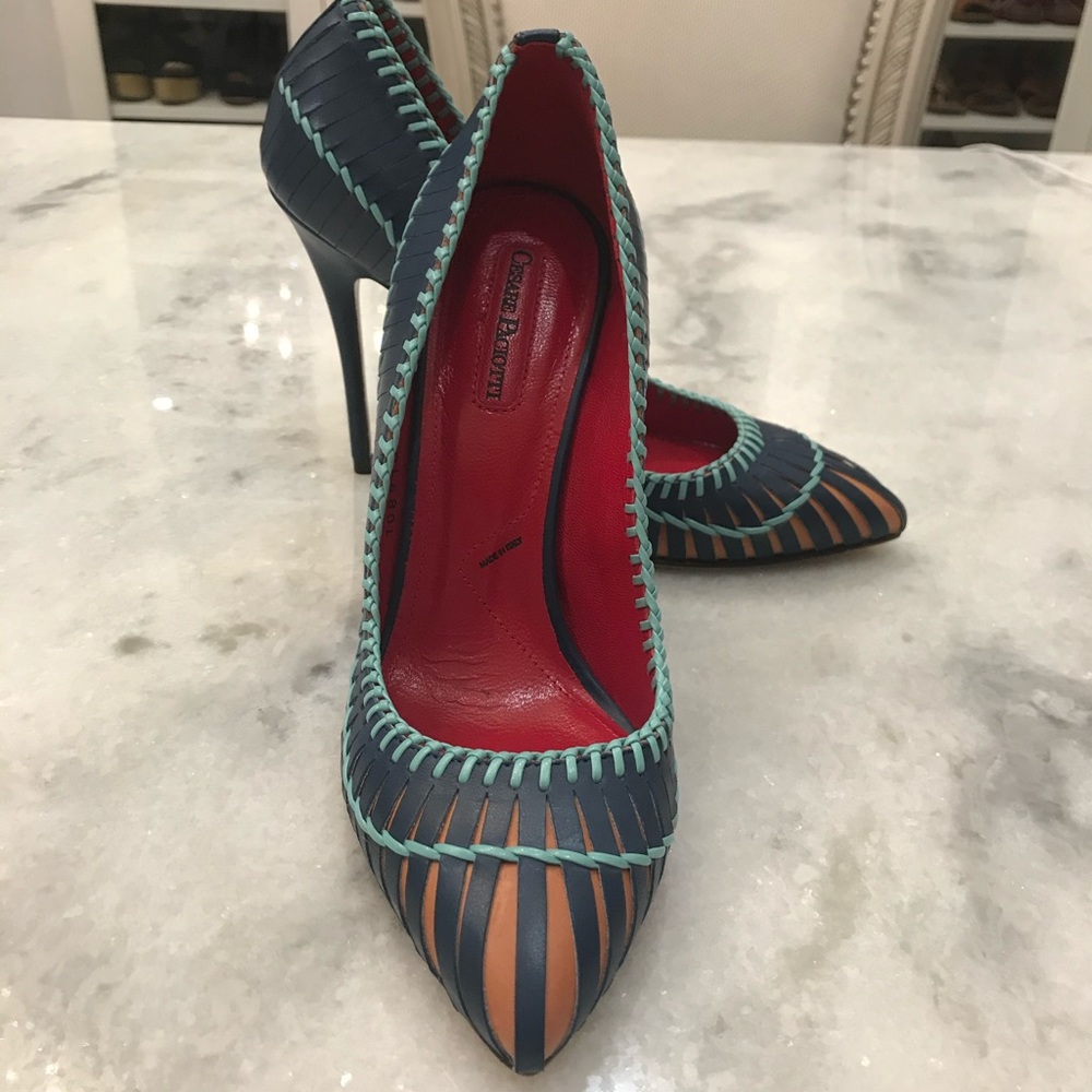 Cesare Paciotti Woven Leather Pumps
